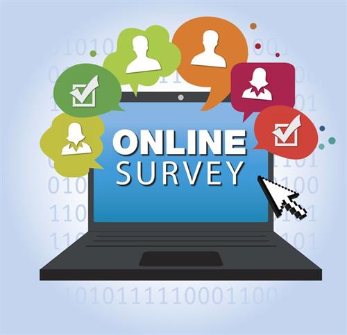 Image of a computer that says Online Survey. 